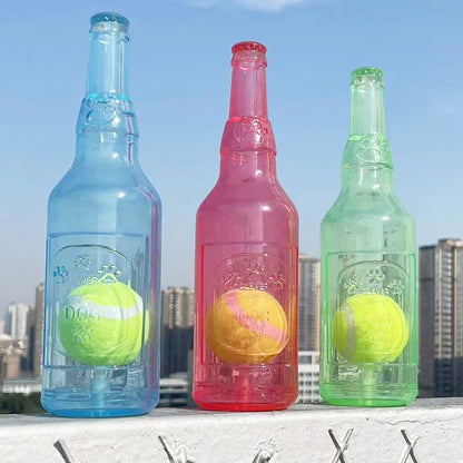 TPR Beer Bottle Dog Chew Toy with Tennis Ball – Squeaky & Bite-Resistant