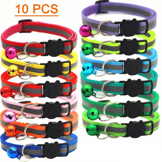 10-Pack Adjustable Cat Collars with Bells – Wholesale Set